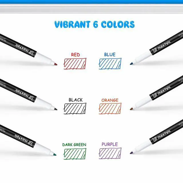 Alt view image 2 of 7 - maxtek Dry Erase Markers Ultra Fine Tip, 0.7mm, Low Oror, Extra Fine Point Dry Erase Markers for Planning Whiteboard, Calendar Boards, 6 Count
