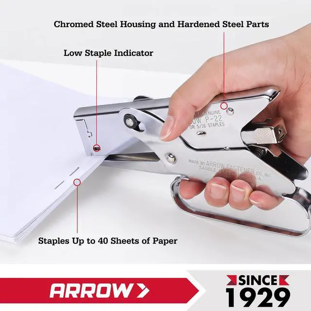 Alt view image 3 of 7 - Arrow Fastener P22 Heavy Duty Handheld Plier Stapler for Crafts, Office, and Insulation, Uses 1/4-Inch and 5/16-Inch Staples