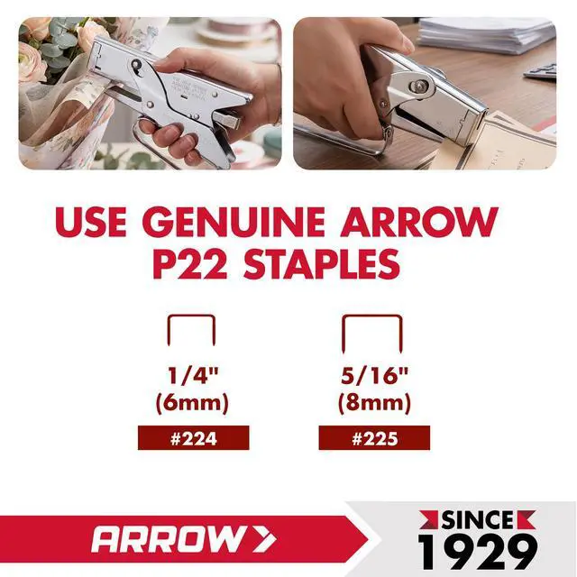 Alt view image 6 of 7 - Arrow Fastener P22 Heavy Duty Handheld Plier Stapler for Crafts, Office, and Insulation, Uses 1/4-Inch and 5/16-Inch Staples