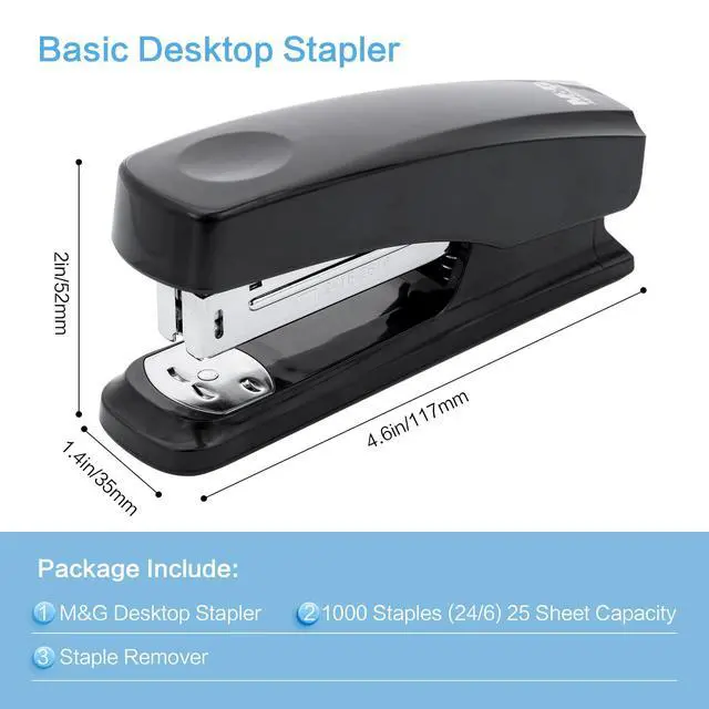 Alt view image 2 of 7 - M&G Desktop Stapler with 25 Sheet Capacity, Two Binding Modes, Basic Stapler Set with 1000 Staples and Remover, Durable Staplers for Office Home (Black)