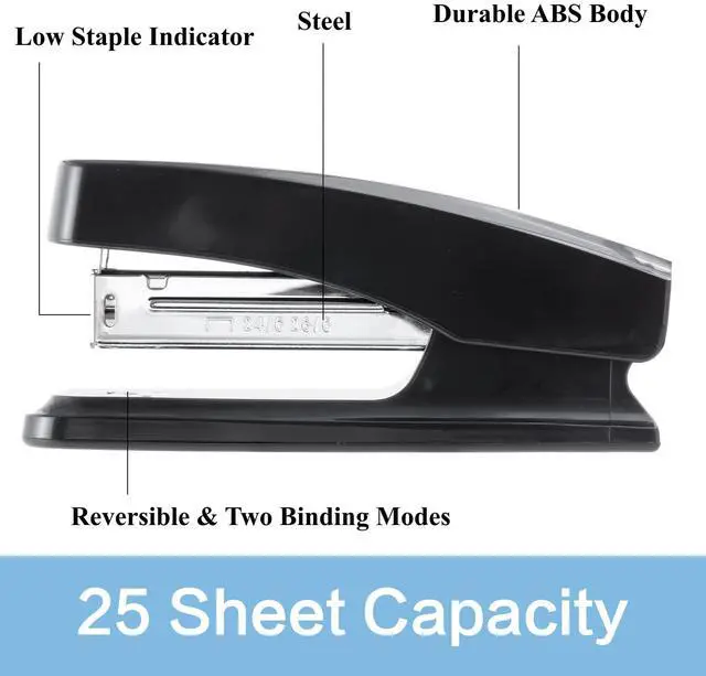 Alt view image 7 of 7 - M&G Desktop Stapler with 25 Sheet Capacity, Two Binding Modes, Basic Stapler Set with 1000 Staples and Remover, Durable Staplers for Office Home (Black)