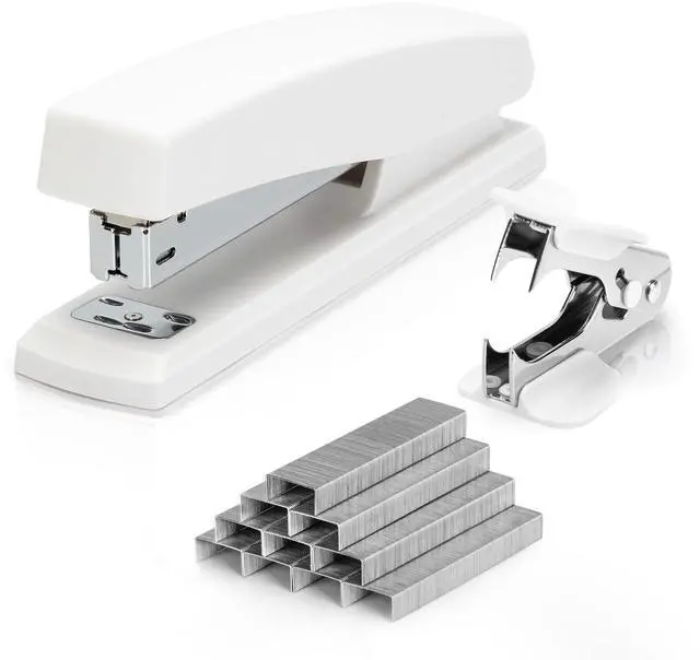 Main image of Deli Stapler, Desktop Stapler, Office Staplers, 25 Sheet Capacity, Includes 1000 Staples and Staple Remover, White