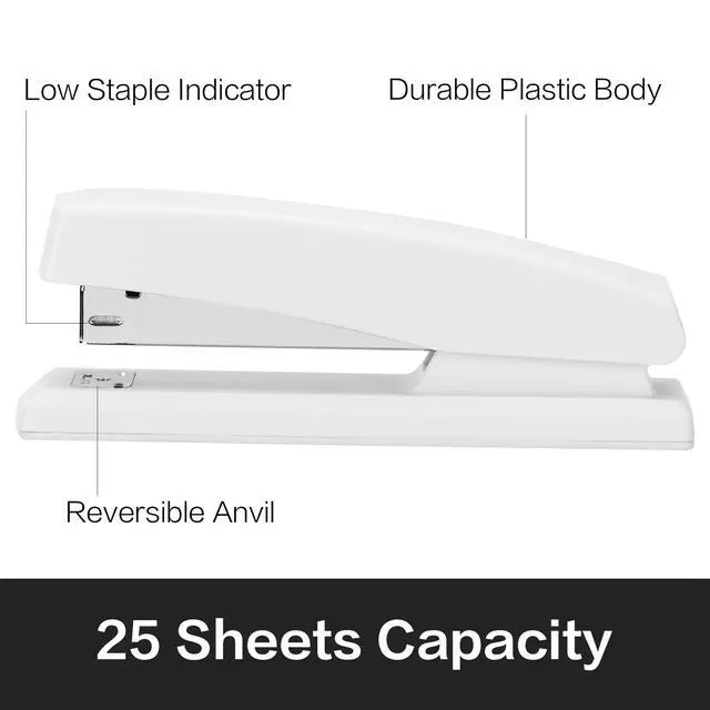 Alt view image 2 of 7 - Deli Stapler, Desktop Stapler, Office Staplers, 25 Sheet Capacity, Includes 1000 Staples and Staple Remover, White