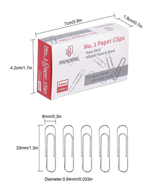 Alt view image 2 of 7 - PAPERPAL Paperclips for Office School & Personal Use, #1 Nonskid Paper Clip (1-2/7"), 600 Medium Paper Clips (6 Boxes of 100 Each), Silver