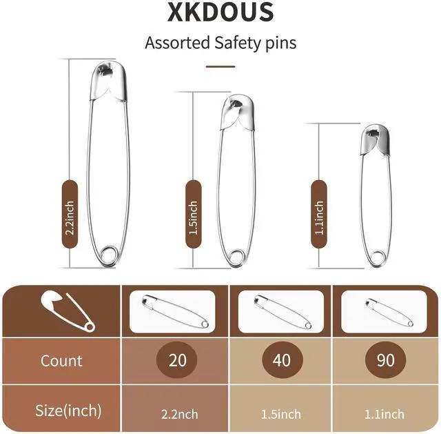Alt view image 2 of 7 - XKDOUS 3 Most Universal Safety Pins Assorted Sizes, Small & Large Safety Pins for Clothes, 150 Pack Silver Sharp Edge Pins for Clothing, Sewing & Craft Supplies