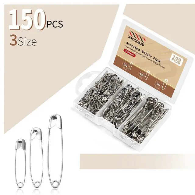 Alt view image 3 of 7 - XKDOUS 3 Most Universal Safety Pins Assorted Sizes, Small & Large Safety Pins for Clothes, 150 Pack Silver Sharp Edge Pins for Clothing, Sewing & Craft Supplies