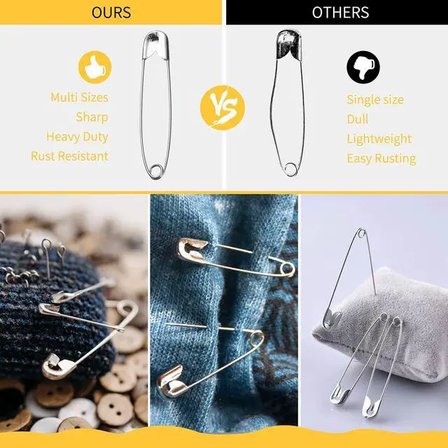Alt view image 5 of 7 - XKDOUS 3 Most Universal Safety Pins Assorted Sizes, Small & Large Safety Pins for Clothes, 150 Pack Silver Sharp Edge Pins for Clothing, Sewing & Craft Supplies