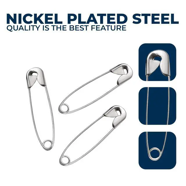 Alt view image 4 of 7 - 250 Pack Safety Pins by Luxurecourt, 4 Assorted Sizes of Durable, Silver Small and Large Safety Pins Bulk, Rust-Resistant Nickel Plated Steel, Sharp Edge Pins for Clothes, Sewing, Arts & Craft