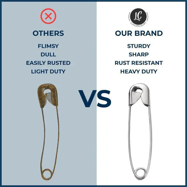 Alt view image 6 of 7 - 250 Pack Safety Pins by Luxurecourt, 4 Assorted Sizes of Durable, Silver Small and Large Safety Pins Bulk, Rust-Resistant Nickel Plated Steel, Sharp Edge Pins for Clothes, Sewing, Arts & Craft