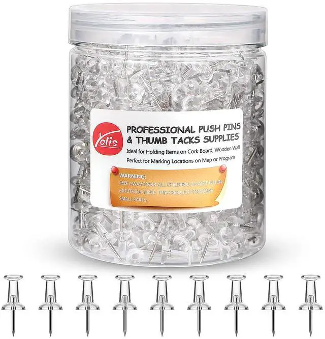 Main image of Yalis Push Pins 600 Count, Standard Clear Thumb Tacks Steel Point and Clear Plastic Head