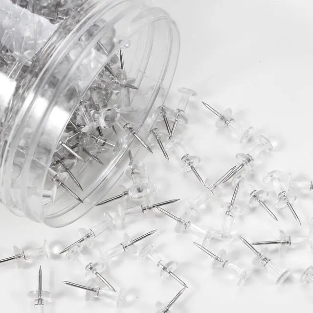 Alt view image 2 of 7 - Yalis Push Pins 600 Count, Standard Clear Thumb Tacks Steel Point and Clear Plastic Head