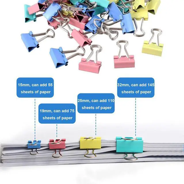 Alt view image 4 of 7 - 170 Pcs Binder Clips Assorted Sizes, Colored Large, Medium, Small Binder Paper Clips for Office Supplies, Home, School Document Organizing (Blue, Pink, Yellow, Green)