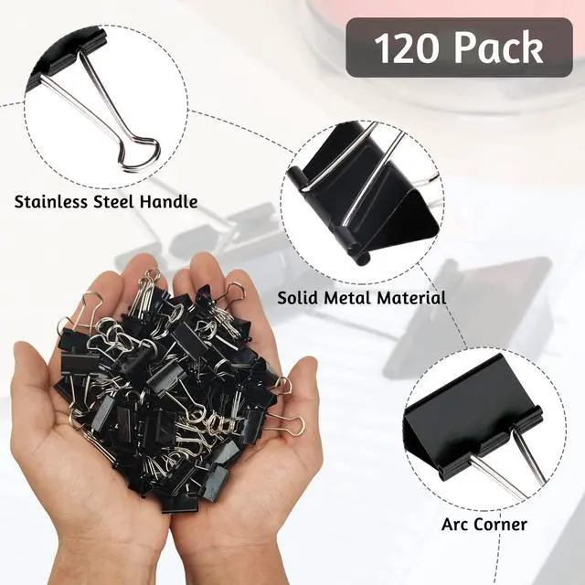 Alt view image 3 of 7 - 120 Pack Black Binder Clips 0.75 Inch, Small Paper Clamps, Black Paper Binder Clips, Office Clips, Mini Binder Clips, Small Clips for Office Supplies Home School and Business