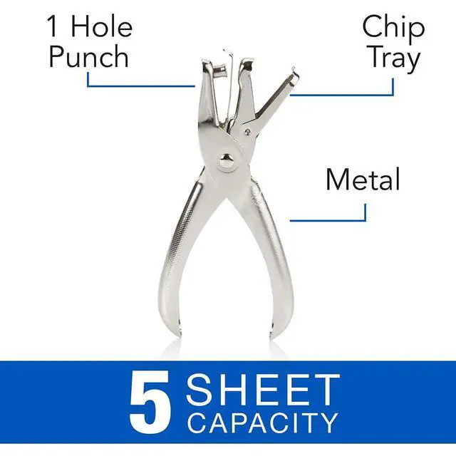 Alt view image 2 of 6 - Swingline 1 Hole Punch, 5 Sheet Capacity Hole Puncher, Single Hole Paper Punch, Chrome (74005)