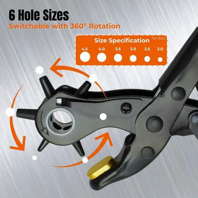 Alt view image 4 of 7 - Adorox Heavy Duty Quality & Professional Design Revolving Hole Punch Pliers Kit with Steel Ruler & File, Puncher with 6 Hole Sizes for Belts, Watch Straps, Saddles, Shoes & DIY Crafts