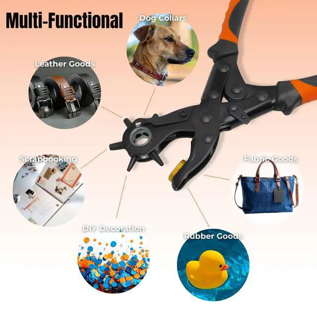 Alt view image 5 of 7 - Adorox Heavy Duty Quality & Professional Design Revolving Hole Punch Pliers Kit with Steel Ruler & File, Puncher with 6 Hole Sizes for Belts, Watch Straps, Saddles, Shoes & DIY Crafts