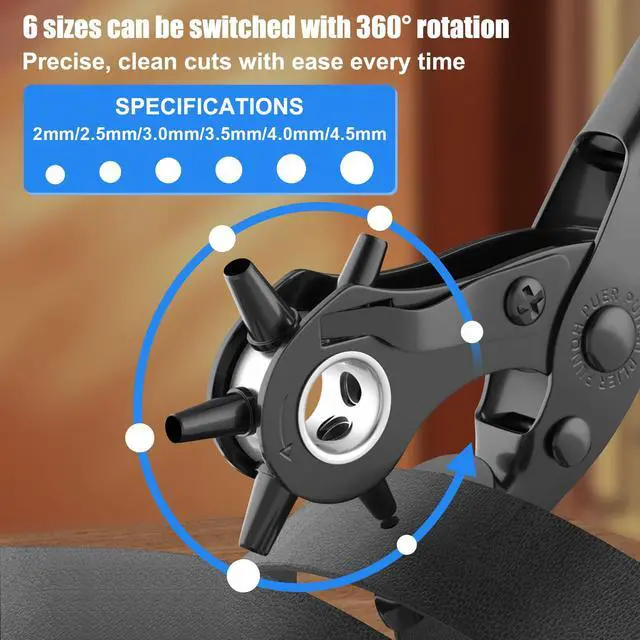 Alt view image 3 of 7 - Diyife Professional Leather Hole Puncher, Full Set Punch Tool Kits for Belt, Watch Band, Shoe, Crafting, Handbag Straps, Fabric, with Extra Punch Plates and Ruler, Multi Hole Sizes Make - Blue