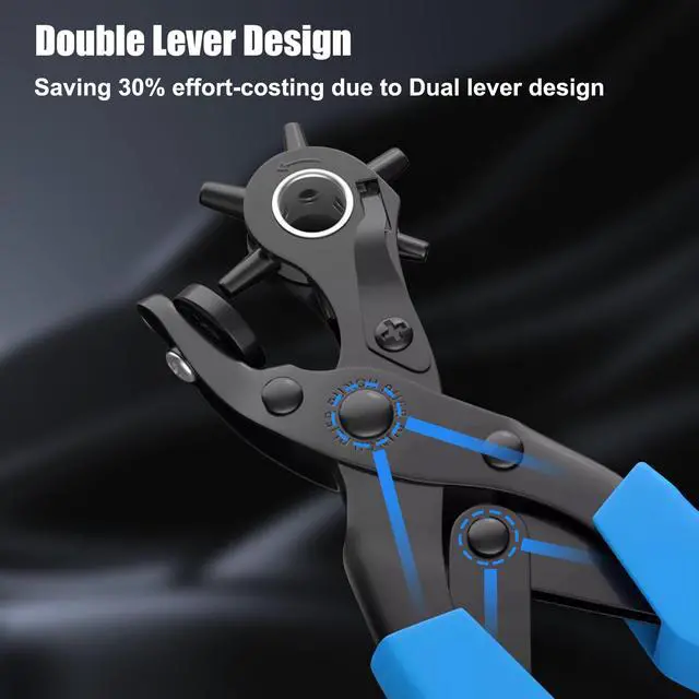 Alt view image 4 of 7 - Diyife Professional Leather Hole Puncher, Full Set Punch Tool Kits for Belt, Watch Band, Shoe, Crafting, Handbag Straps, Fabric, with Extra Punch Plates and Ruler, Multi Hole Sizes Make - Blue