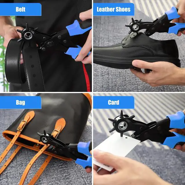 Alt view image 7 of 7 - Diyife Professional Leather Hole Puncher, Full Set Punch Tool Kits for Belt, Watch Band, Shoe, Crafting, Handbag Straps, Fabric, with Extra Punch Plates and Ruler, Multi Hole Sizes Make - Blue