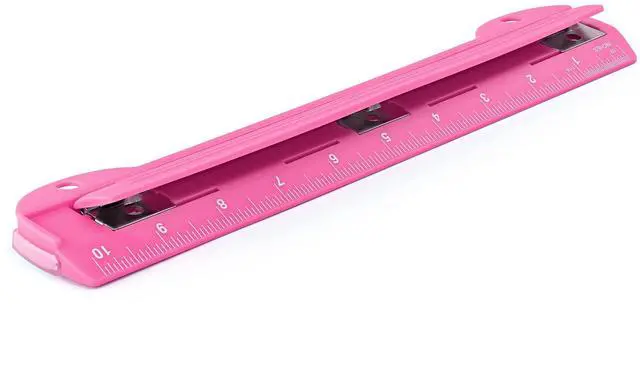 Main image of 3 Hole Punch Pink, Portable Hole Puncher for 3 Ring Binder, 3 Sheets Capacity, Removable Chip Tray, 10 Ruler for School, Office, Also Available in Purple, Blue, Green, Red, Grey, 1 Pc-by Enday
