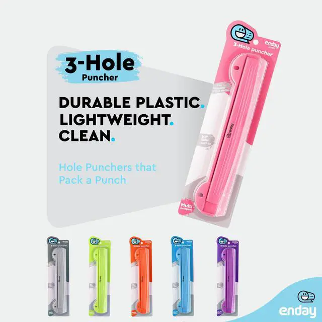 Alt view image 4 of 7 - 3 Hole Punch Pink, Portable Hole Puncher for 3 Ring Binder, 3 Sheets Capacity, Removable Chip Tray, 10 Ruler for School, Office, Also Available in Purple, Blue, Green, Red, Grey, 1 Pc-by Enday