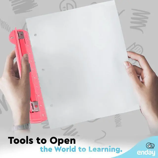 Alt view image 6 of 7 - 3 Hole Punch Pink, Portable Hole Puncher for 3 Ring Binder, 3 Sheets Capacity, Removable Chip Tray, 10 Ruler for School, Office, Also Available in Purple, Blue, Green, Red, Grey, 1 Pc-by Enday