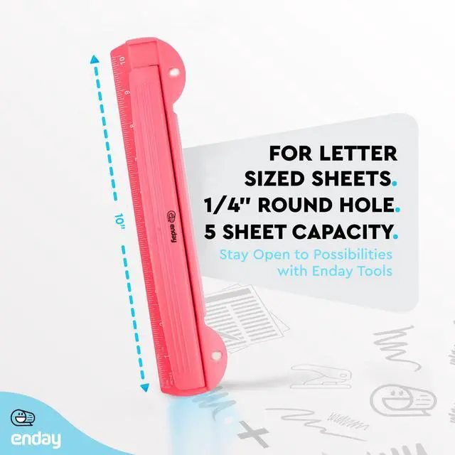 Alt view image 5 of 7 - 3 Hole Punch Pink, Portable Hole Puncher for 3 Ring Binder, 3 Sheets Capacity, Removable Chip Tray, 10 Ruler for School, Office, Also Available in Purple, Blue, Green, Red, Grey, 1 Pc-by Enday