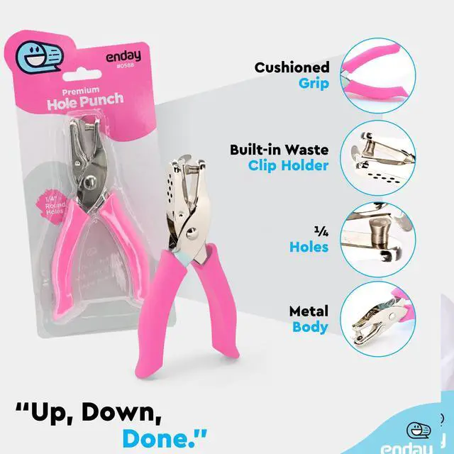 Alt view image 3 of 7 - Single Hole Punch Metal Pink, 1/4 Hole Puncher with Soft Grip Handles for Paper and Crafts Round Circle Shape, for Kids and Adults, Also Available in Green, Blue, Red, Purple, Grey, 1 Pc by Enday