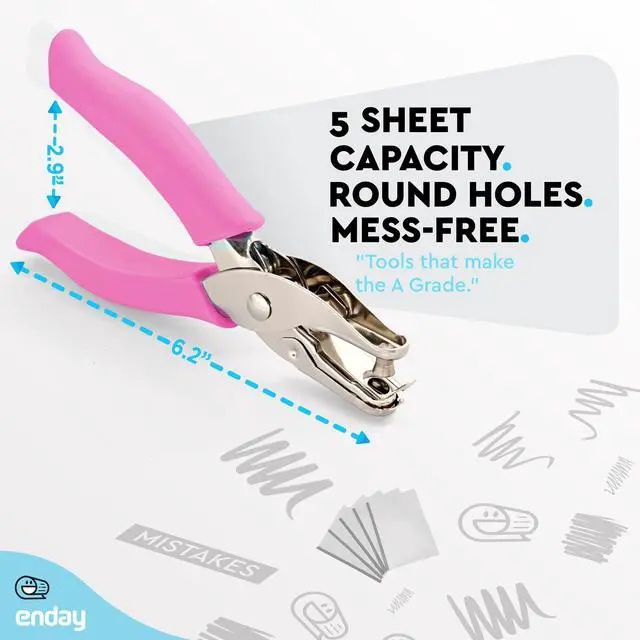 Alt view image 4 of 7 - Single Hole Punch Metal Pink, 1/4 Hole Puncher with Soft Grip Handles for Paper and Crafts Round Circle Shape, for Kids and Adults, Also Available in Green, Blue, Red, Purple, Grey, 1 Pc by Enday