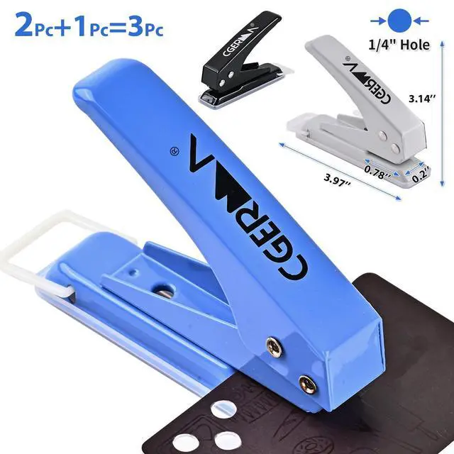 Alt view image 5 of 7 - Single Hole Puncher, 3 Pack 1/4" Hole, 50% Labor Savings, Heavy Duty Metal Punch, 15 Sheet Capacity, for ID Cards, Chipboard, Art Project, Crafts Easy Punching