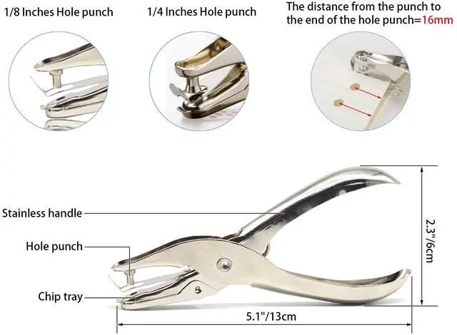 Alt view image 2 of 7 - Small Single Hole Punch, 1/4" & 1/8", Handheld Circle Shaped Hole Puncher