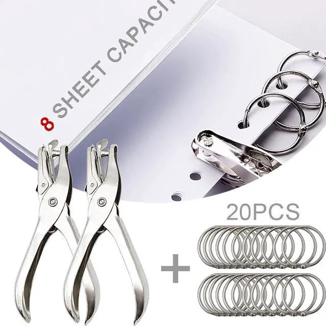 Alt view image 2 of 7 - Vfrikor 2 Pack Single Hole Punch with 20 Pcs Binder Rings, 1/4 Inch One Hole Paper Puncher, Small Hole Punches for Paper, Crafts, Binder, Tags, Cards and Tickets (Silver)