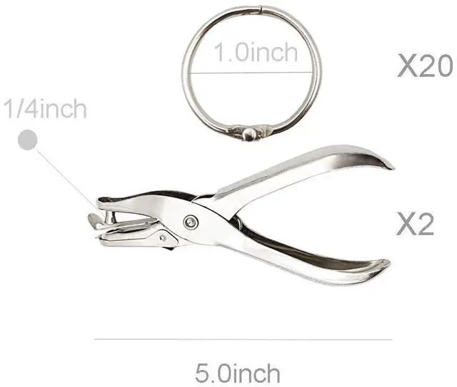 Alt view image 3 of 7 - Vfrikor 2 Pack Single Hole Punch with 20 Pcs Binder Rings, 1/4 Inch One Hole Paper Puncher, Small Hole Punches for Paper, Crafts, Binder, Tags, Cards and Tickets (Silver)