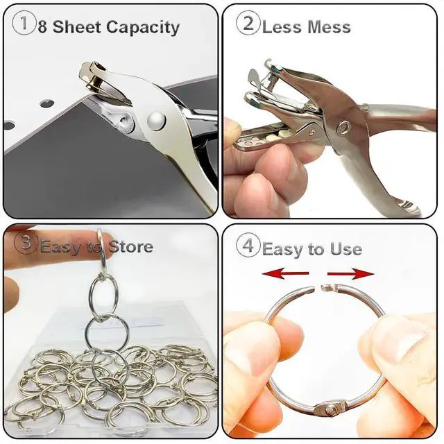 Alt view image 4 of 7 - Vfrikor 2 Pack Single Hole Punch with 20 Pcs Binder Rings, 1/4 Inch One Hole Paper Puncher, Small Hole Punches for Paper, Crafts, Binder, Tags, Cards and Tickets (Silver)