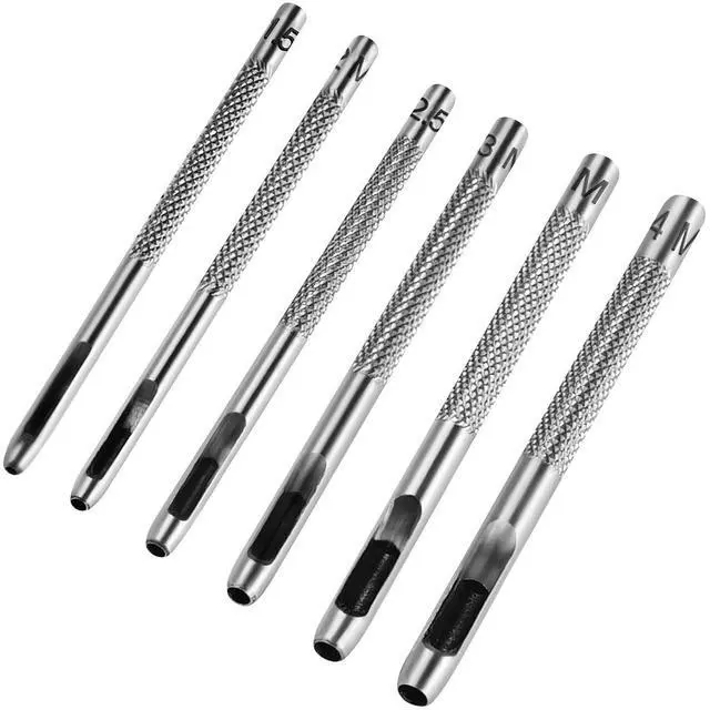 Main image of Leather Hole Punch Set for Belts, Watch Bands and Leather Crafts, Heavy Duty 6-Piece Hollow Punch Set with Sizes 1/16, 5/64, 3/32, 1/8, 9/64 and 5/32 Inch