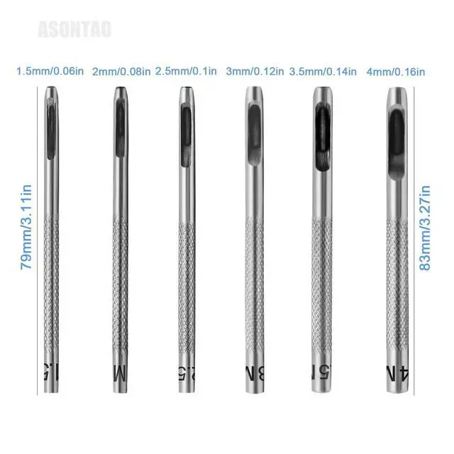 Alt view image 7 of 7 - Leather Hole Punch Set for Belts, Watch Bands and Leather Crafts, Heavy Duty 6-Piece Hollow Punch Set with Sizes 1/16, 5/64, 3/32, 1/8, 9/64 and 5/32 Inch