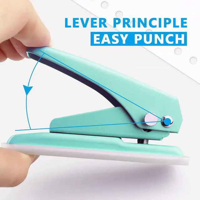 Alt view image 3 of 7 - Single Hole Puncher, 1/4" Hole, 20 Sheet Capacity, Green, 1 Pack