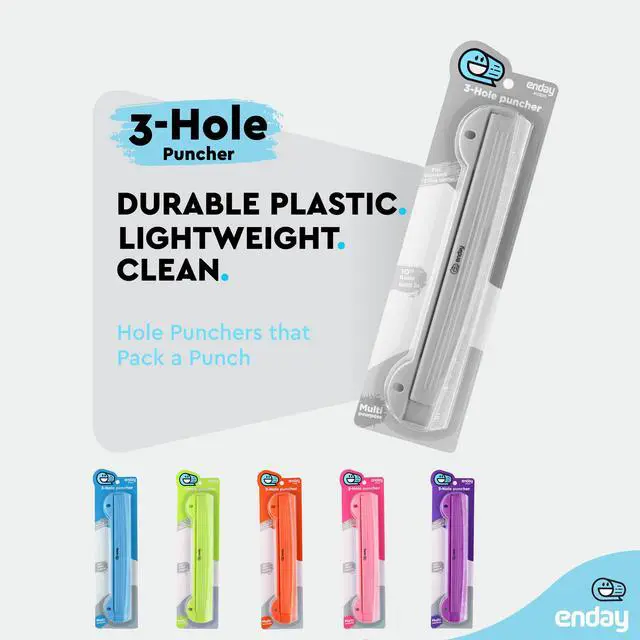 Alt view image 4 of 7 - 3 Hole Punch Grey, Portable Hole Puncher for 3 Ring Binder, 3 Sheets Capacity, Removable Chip Tray, 10 Ruler for School, Office, Also Available in Purple, Blue, Green, Red, Pink, 1 Pc-by Enday
