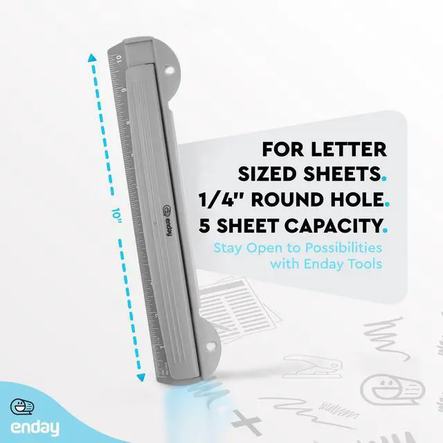 Alt view image 5 of 7 - 3 Hole Punch Grey, Portable Hole Puncher for 3 Ring Binder, 3 Sheets Capacity, Removable Chip Tray, 10 Ruler for School, Office, Also Available in Purple, Blue, Green, Red, Pink, 1 Pc-by Enday