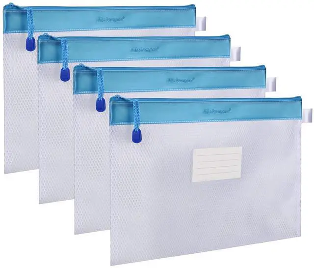 Main image of Wisdompro Zipper Pouch, 4 Packs Durable Letter Size Waterproof Mesh File Bag, Document Organizer - Blue