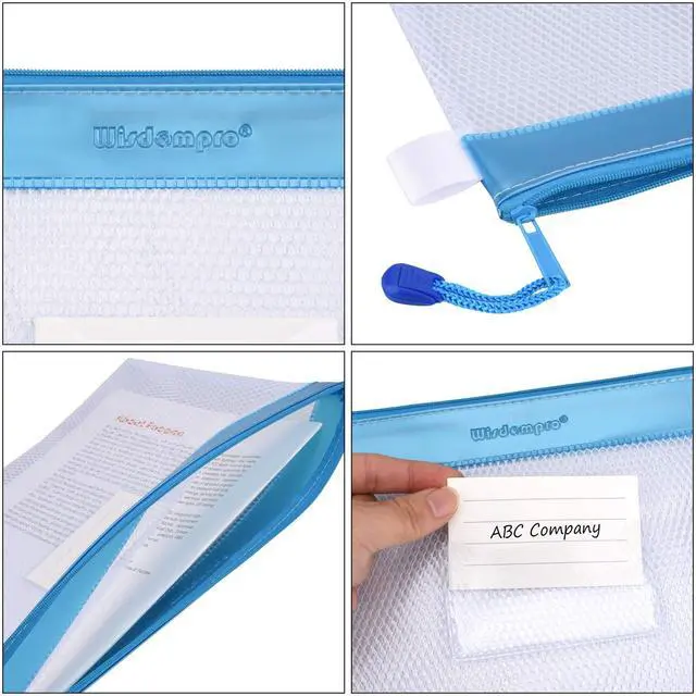 Alt view image 5 of 7 - Wisdompro Zipper Pouch, 4 Packs Durable Letter Size Waterproof Mesh File Bag, Document Organizer - Blue