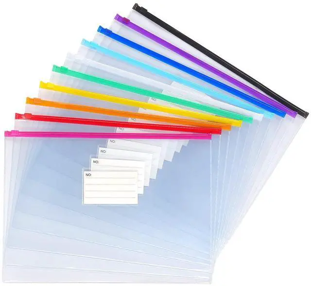 Main image of Tamaki 10 Pack Plastic Envelope, Files Zipper Folders, 13 x 9.25 Inch
