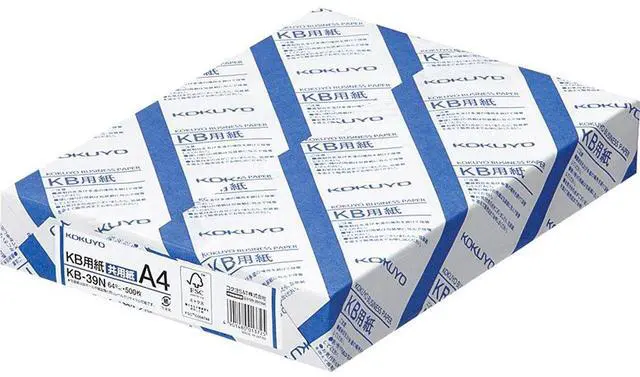 Main image of Kokuyo A4 KB Paper 8.26 × 11.69 in, 1 Ream (500 Sheets), 80 Bright White Copy Printer Paper in Office/School/Home - 17 lb/64gsm Jam-Free, Perfect for Printing, FSC Certified (KB-39N)