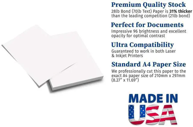 Alt view image 2 of 3 - Premium A4 Printer Paper 8.3" x 11.7" 28lb Bond(70lb Text/105gsm) Bright White Smooth A4 Copy Paper for Inkjet/Laser Printers, Professional Documents, Letters, Resumes, Invoices & Reports, 100 Sheets