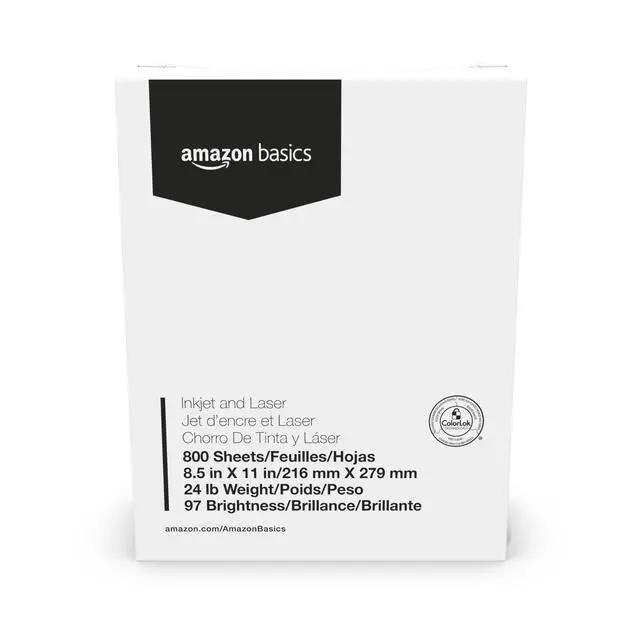 Alt view image 2 of 5 - Multipurpose Copy Printer Paper, 8.5 x 11 Inches, 24 lb Weight, 97 Brightness, White, 800 Sheets (1 Mega Ream), for Inkjet and Laser, Copy & Print