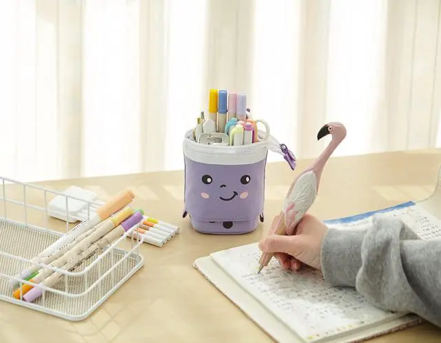 Alt view image 2 of 6 - Friinder Telescopic Pencil Bag Pen Holder Pop Up Stationery Case, Stand-up Retractable Transformer Bag Standing Organizer, Great for Christmas Holiday New Year Office Bag