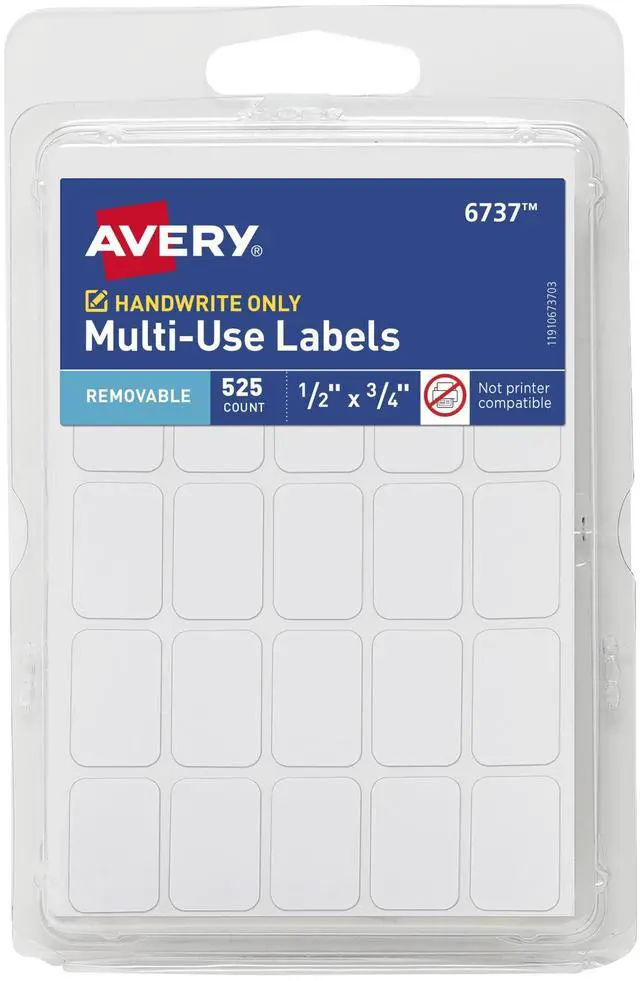 Main image of Avery Multi-Use Removable Labels, 1/2" x 3/4", White, Non-Printable, 525 Blank Labels Total (6737)