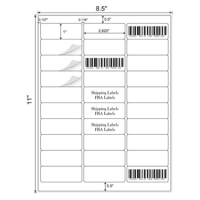 Alt view image 2 of 7 - 1" x 2-5/8" Address Labels 900 Labels Sticker Paper for Laser/Ink Jet Printer mailing Labels 8.5"×11" White 30 per Sheet