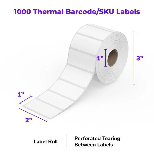 Alt view image 2 of 6 - Direct Thermal 2x1 Barcode Labels - Roll of 1,000 Thermal Labels