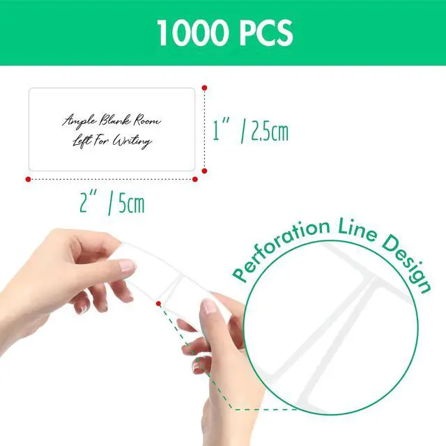 Alt view image 2 of 7 - 1000 Removable Food Labels, Water/Oil/Tear Resistant Blank Stickers with Perforation Line for Food Containers, Freezer, Fridge, Jars, Pantry, Organization (1 x 2)